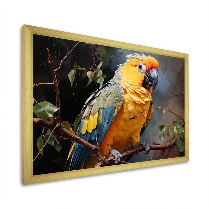 Perroquet harmonie tropicale - décoration murale perroquet, H 24 po x l 32 po x P 1 po, Cadre photo doré simple