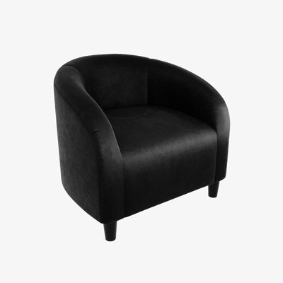  Suede-like Accent Barrel Chair – Cozy Upholstered Club Armchair with Soft Cushion & Plain Legs, Comfortable Rounded Back for Living Room, Bedroom, Study, Waiting Room – Black