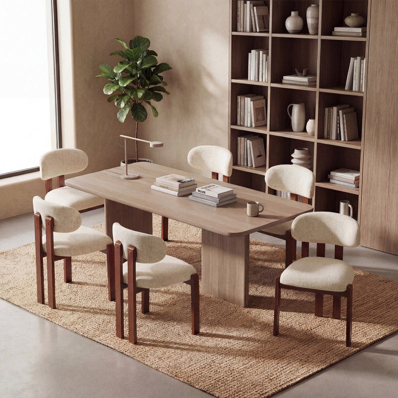 40.5 cm H Upholstered Fabric Dining Chair, Beige/Walnut