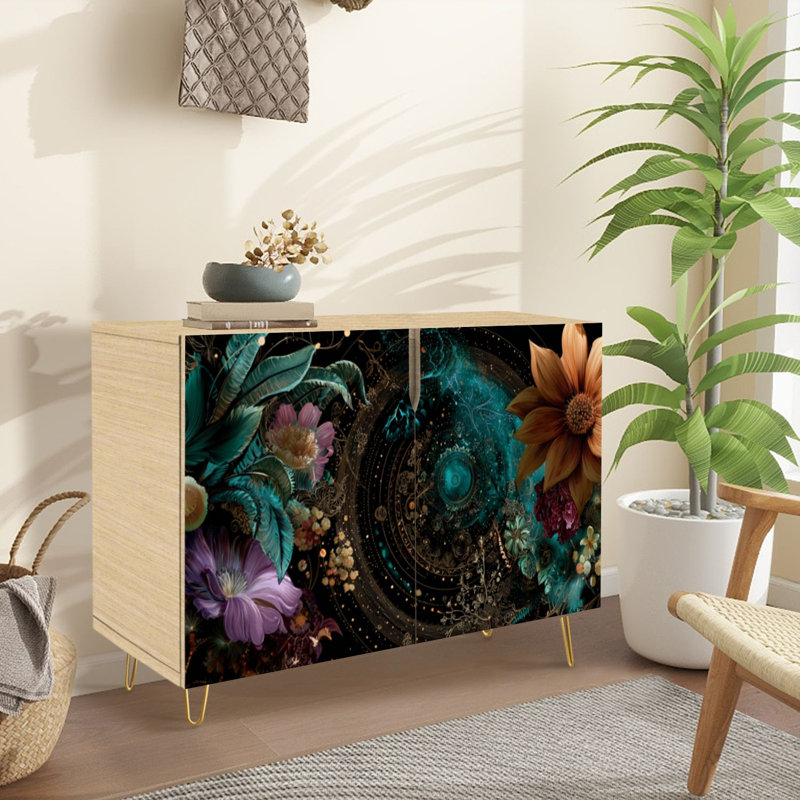 Buffet Buffet avec rangement Dreamy Celestial Flower Spiral Mandala avec 2 portes pour le salon et la cuisine