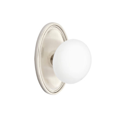 Ensemble de boutons d'intimité Emtek avec bouton ovale en porcelaine Roestte et blanc glacé
