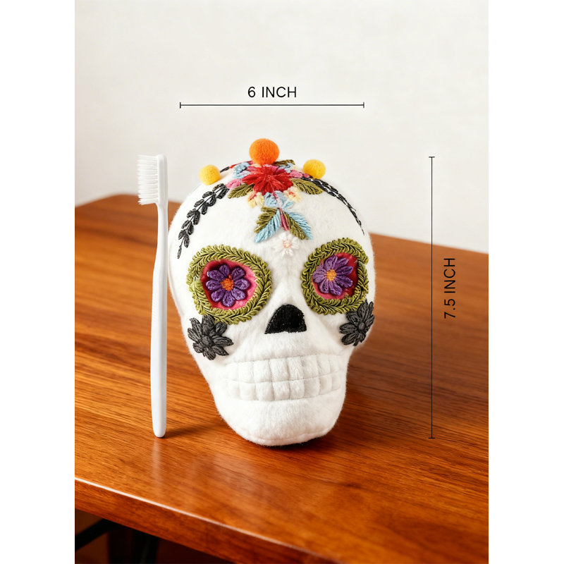  Crâne brodé en mousse décorative - Décoration de crâne décorative pour Halloween, fête à thème et décoration intérieure - plateau de table, tablette, présentoir de cheminée, 6 po de largeur et 7,5 po de hauteur