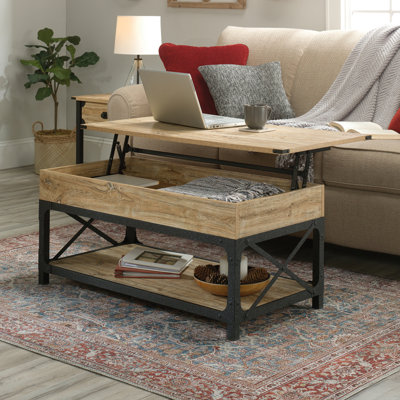 Table basse à plateau relevable, finition brune