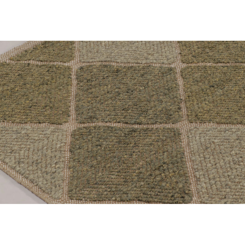 Scandinavian Wool Geometric Area Rug in Beige, Brown, Green
