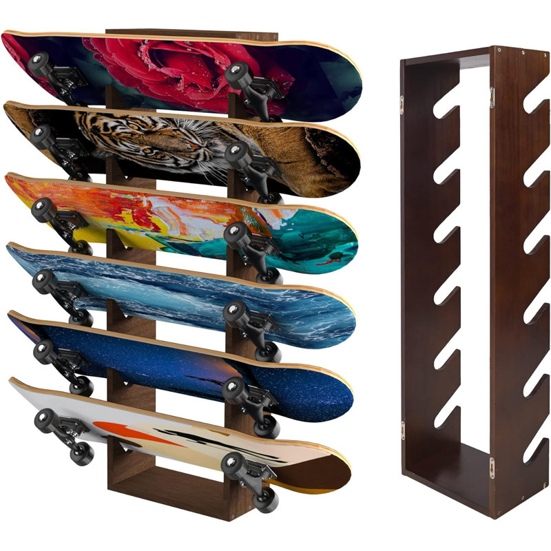Support de rangement en bois pour planche à roulettes 6 niveaux
