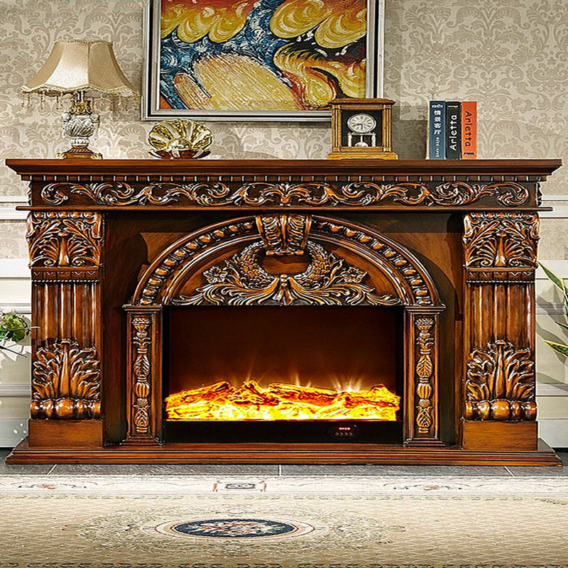 Meuble télé American cheminée, H 50 po x l 70,87 po x P 12,99 po, Brun