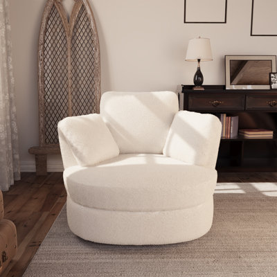 Slipcovered Swivel Accent Barrel Chair With 3 Pillows