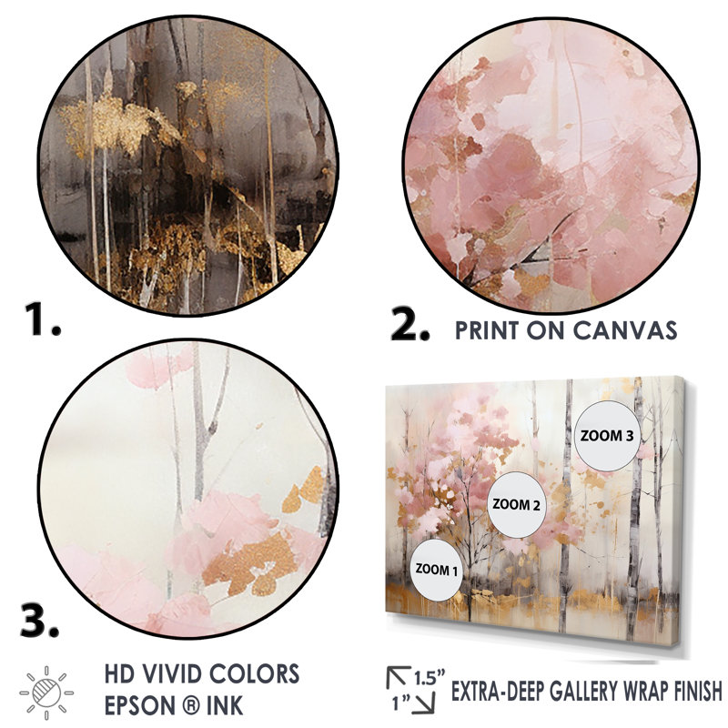 Minimalism Pink And Gold Forest On Canvas Print, 34" H x 44" W x 1.5" D, Wrapped Canvas