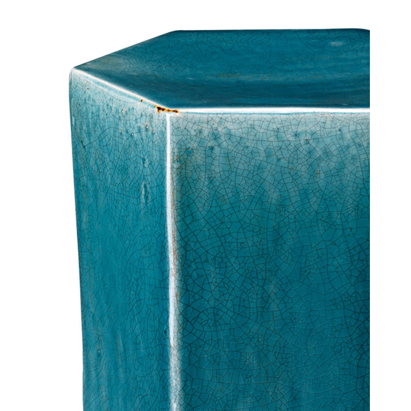 Teal Ombre Hexagon Ceramic Side Table for Coastal Living