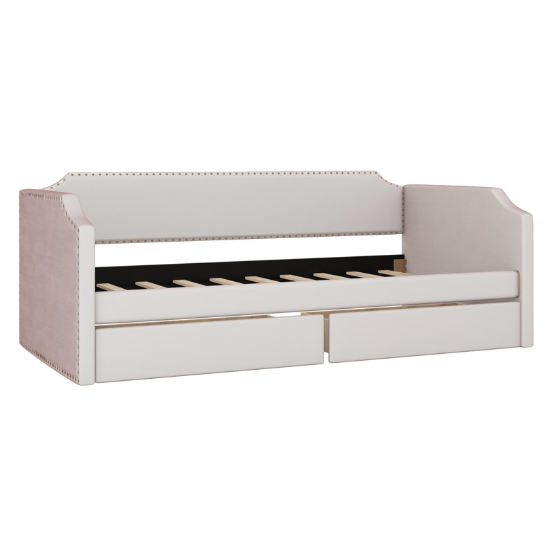 Compact Upholstered Daybed, Includes Two Spacious Drawers for Organization, Beige