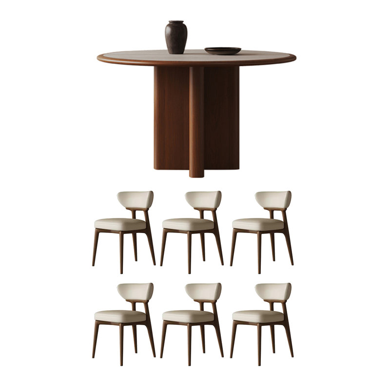 Cave stone slab round dining table set, 29.52"H x 59.05"L x 59.05"W
