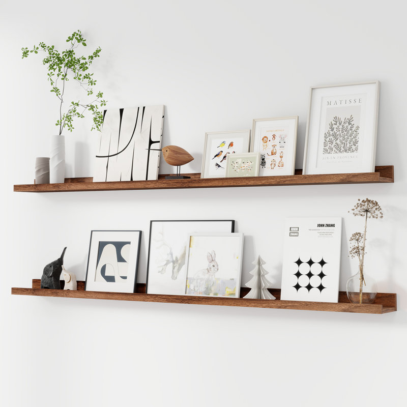 Darlicia 2 Piece Picture Ledge Wall Mounted Shelf, Walnut, 2" H x 56" W x 4.7" D