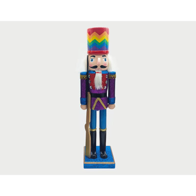  Wooden Vibrant Nutcracker with Chevron-Hat F07M6-10 blue stand