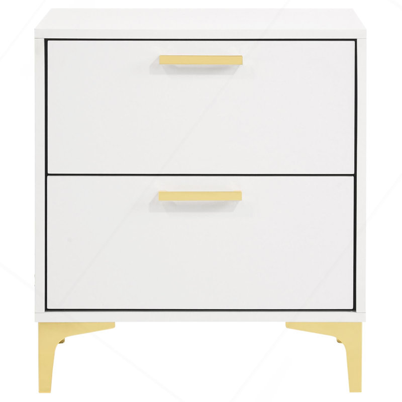 White 2-Drawer Rectangular Nightstand, White