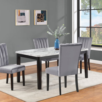 Ensemble de salle à manger contemporain 5 pièces Plateau de table rectangulaire Finition noire Chaises rembourrées Channel