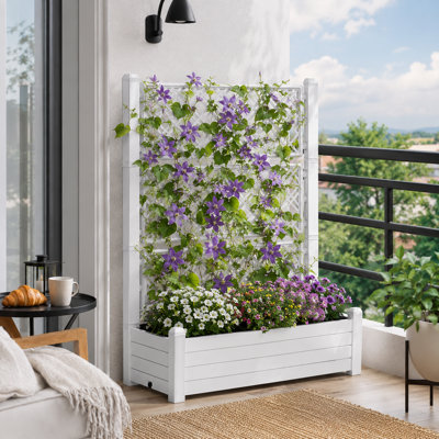 Lit de jardin surélevé surélevé avec treillis - jardinière en résine, 4 zones de plantation, moniteur de niveau d'eau pour patio, balcon et cour arrière