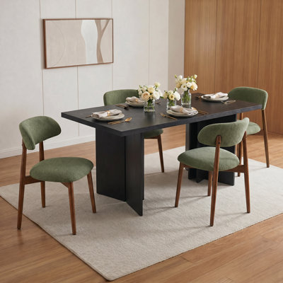 Wooden Rectangular Dining Table With Upholstered Solid Wood Dining Chairs