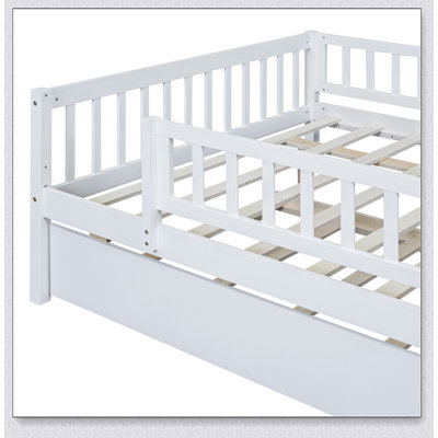 Wood Daybed With Trundle And Fence Guardrails