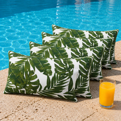 4-Piece Outdoor Lumbar Throw Pillow Set with Inserts, 12 x 37 Inch Water-Repellent and Fade-Resistant Decorative Pillows with Removable Zip Covers for Patio, Porch, Balcony and Sofa