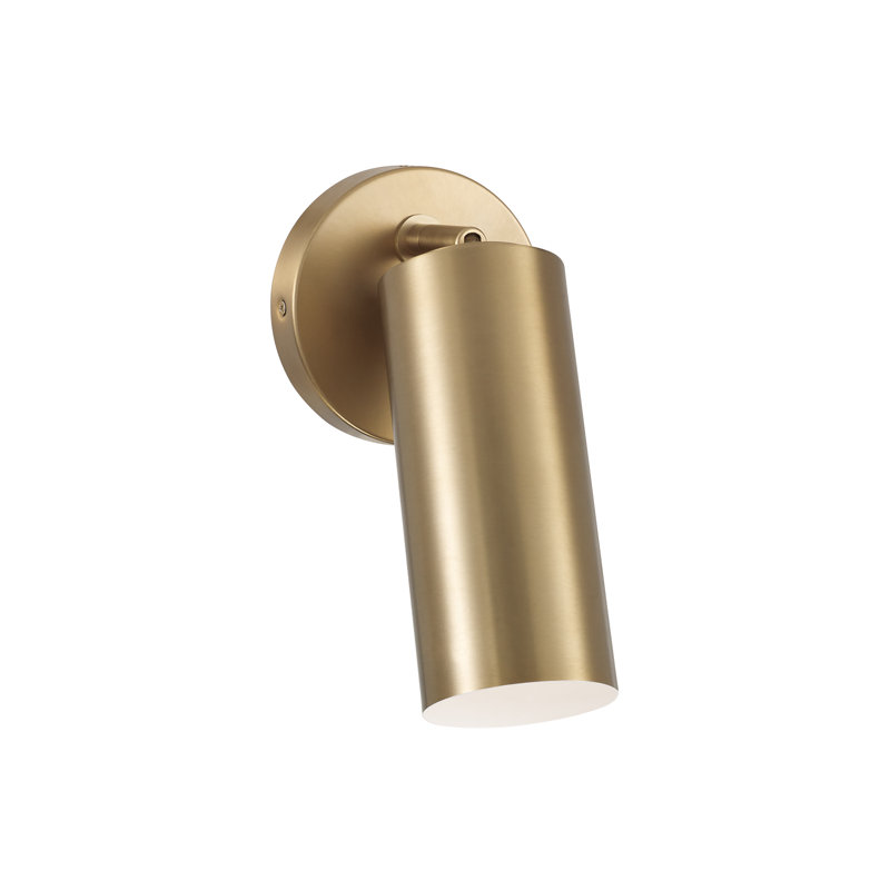 5" W x 9.75" H 1-Light Adjustable Sconce in Aged Brass with Matte White Interior and Repositional Metal Shade with Optional Plug-in and Cord Cover
