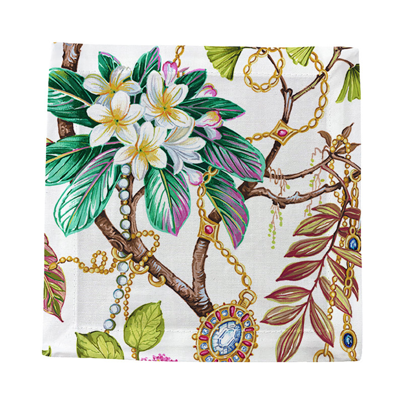 Plumeria Natural Hemstitch Cocktail 6" Linen/Cotton Napkin, Natural