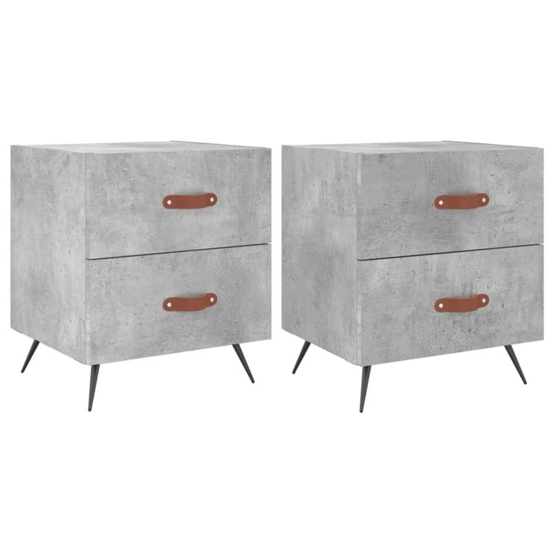 Hilaire 40cm W Iron Bedside Table, Set of 2, Grey Sonoma