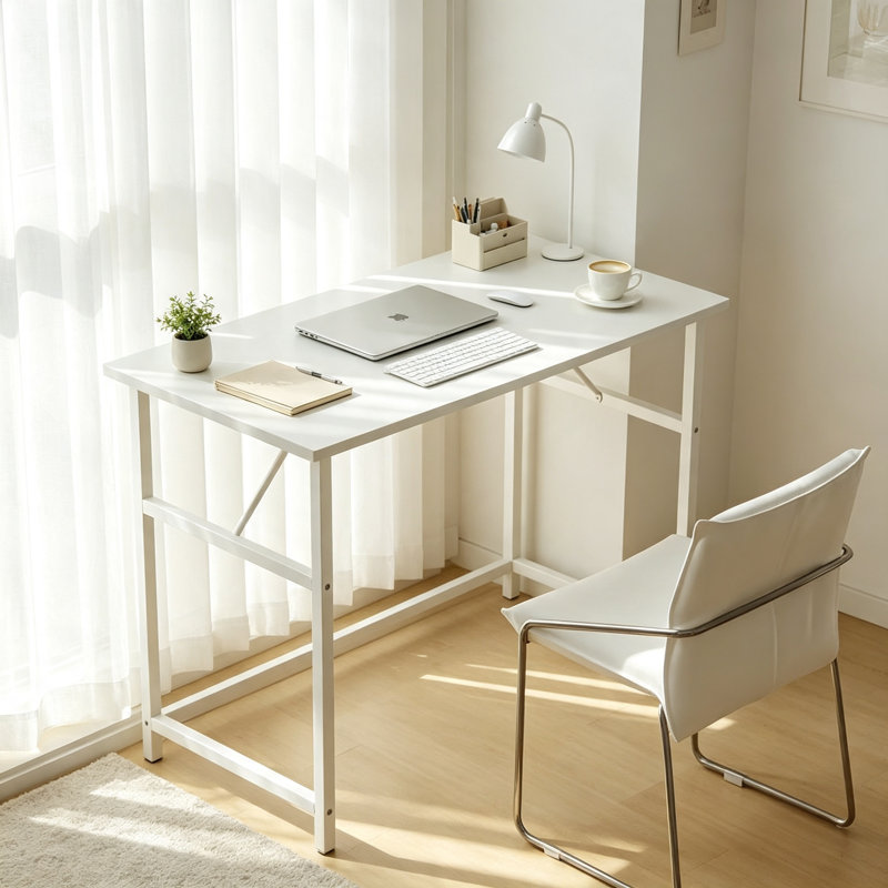 80cm Black Small Desk with 2 Drawers, 75 cm H x 80 cm W x 40 cm D, White
