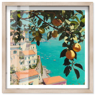 «View of the Italian Sea Shadowbox», art italien rétro par Notoriart, cadre blanc, 12 x 12