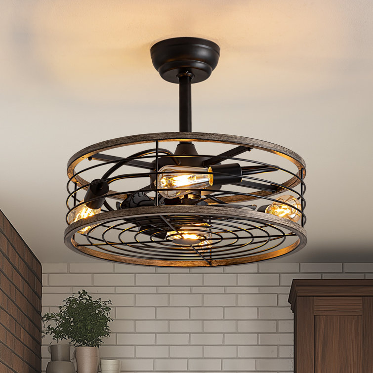 Khemani 20" Farmhouse Caged Ceiling Fan With Light Kit and Remote Control