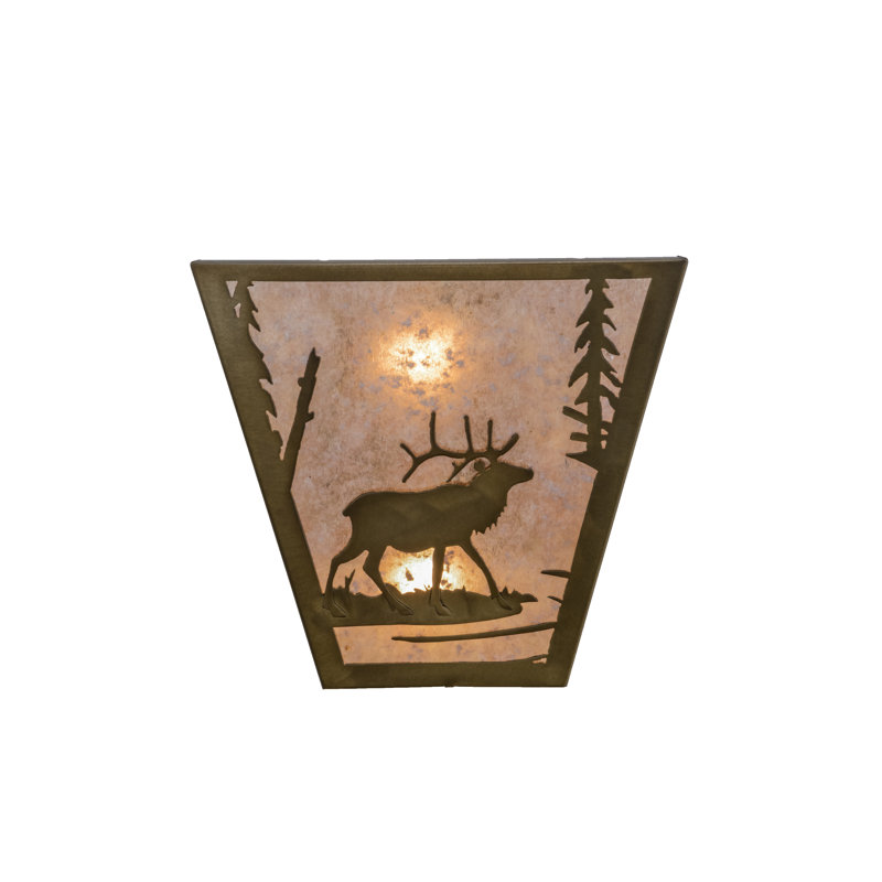 Antique Copper Rustic Lodge Wall Sconce with Elk Design