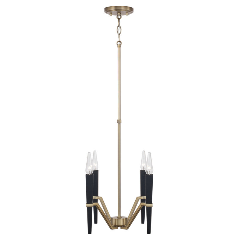 Lustre à 4 lumières en laiton vieilli et noir l 16 po x H 15,75 po