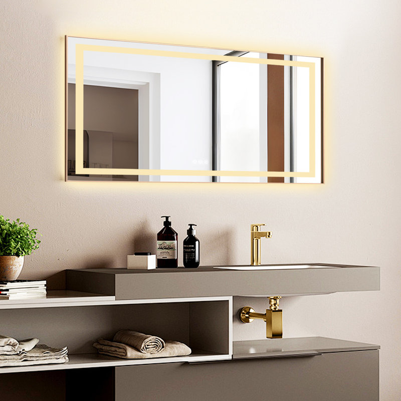 20"x28" Led Mirror Bathroom Vanity Mirror With Back Light,wall Mount Multifunctional Vanity Mirror,brushed Gold Aluminium Frame