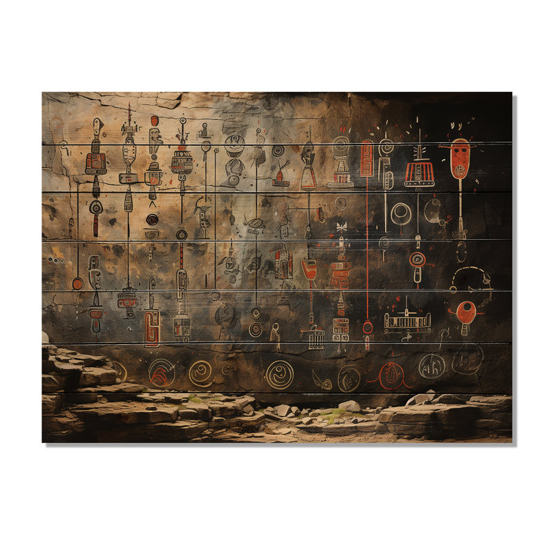 «Native Art», anciens pétroglyphes I sur bois, H 10 po x l 20 po x P 0,78 po