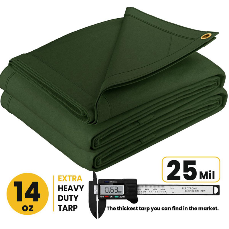PROTARP Heavy Duty 14 OZ Water Resistant Canvas Tarp, UV Resistant Tarpaulin Cover with Rustproof Brass Grommets, Multipurpose for Canopy, Roof, Camping, Woodpile . (Olive )