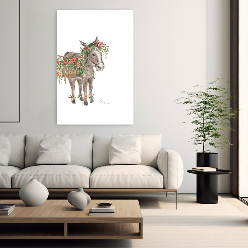 «Christmas Donkey II», art contemporain de fleurs d'hiver, H 60 po x l 40 po