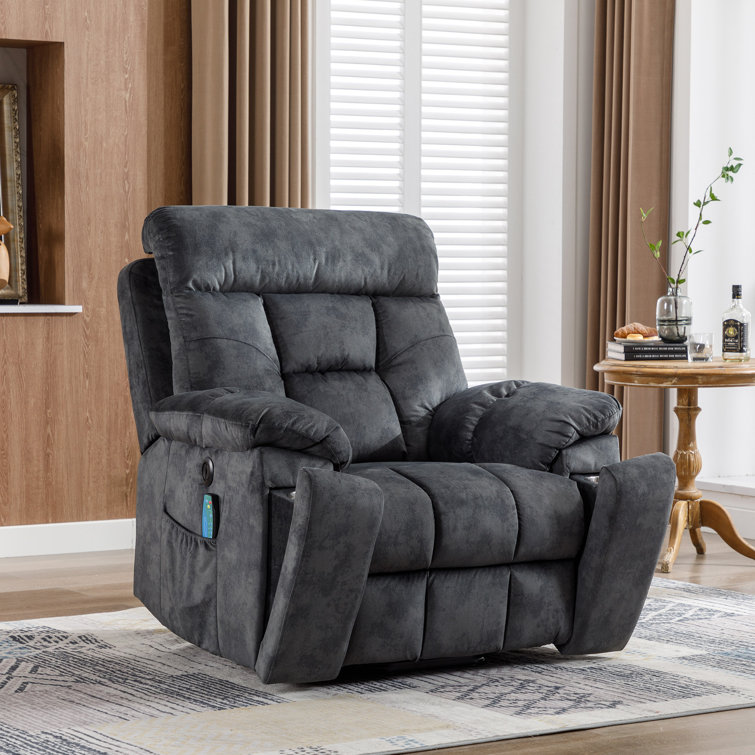 42.7" Wide Oversize Microfiber Lift Assist Reclining Chair with Massage Heating & Dual Hidden Cupholders & USB & Side Pocket