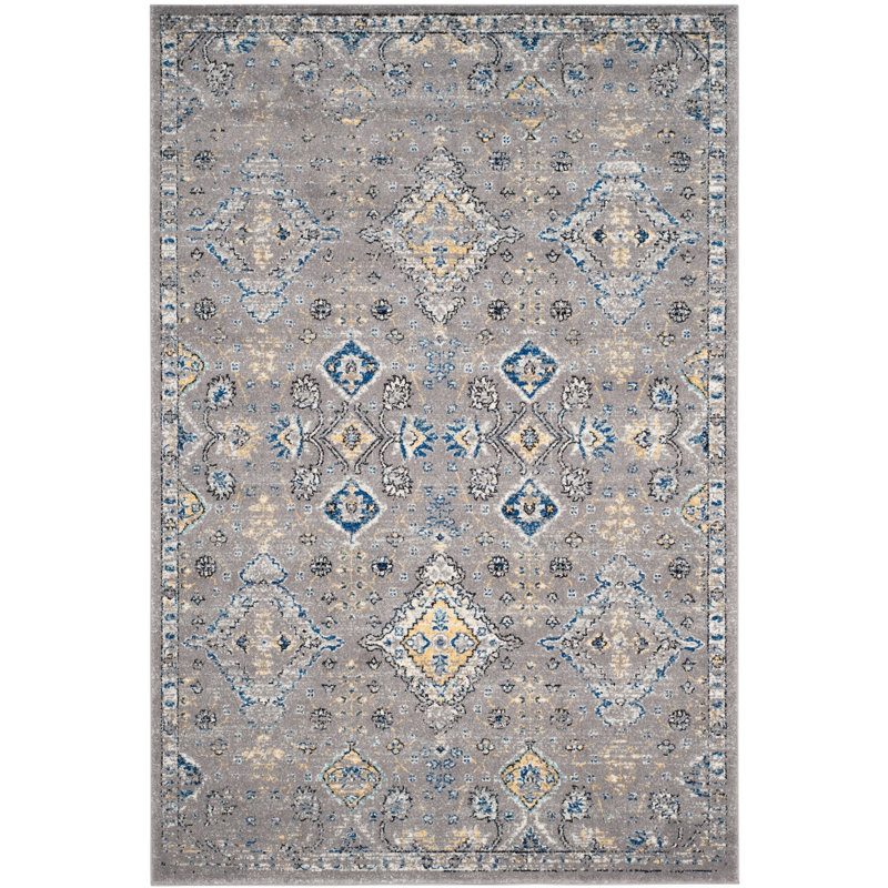 Minonk Oriental Cotton/Jute Dark Grey/Yellow Area Rug, Rectangle 3' x 5'
