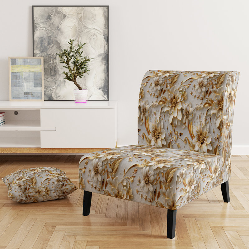 Fauteuil de chambre C, Glam, Or blanc et fleurs bleues élégance III