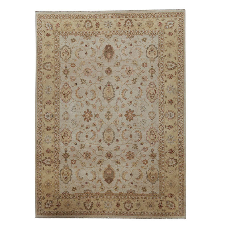 Tapis gris / ivoire / brun en laine tissé à la main