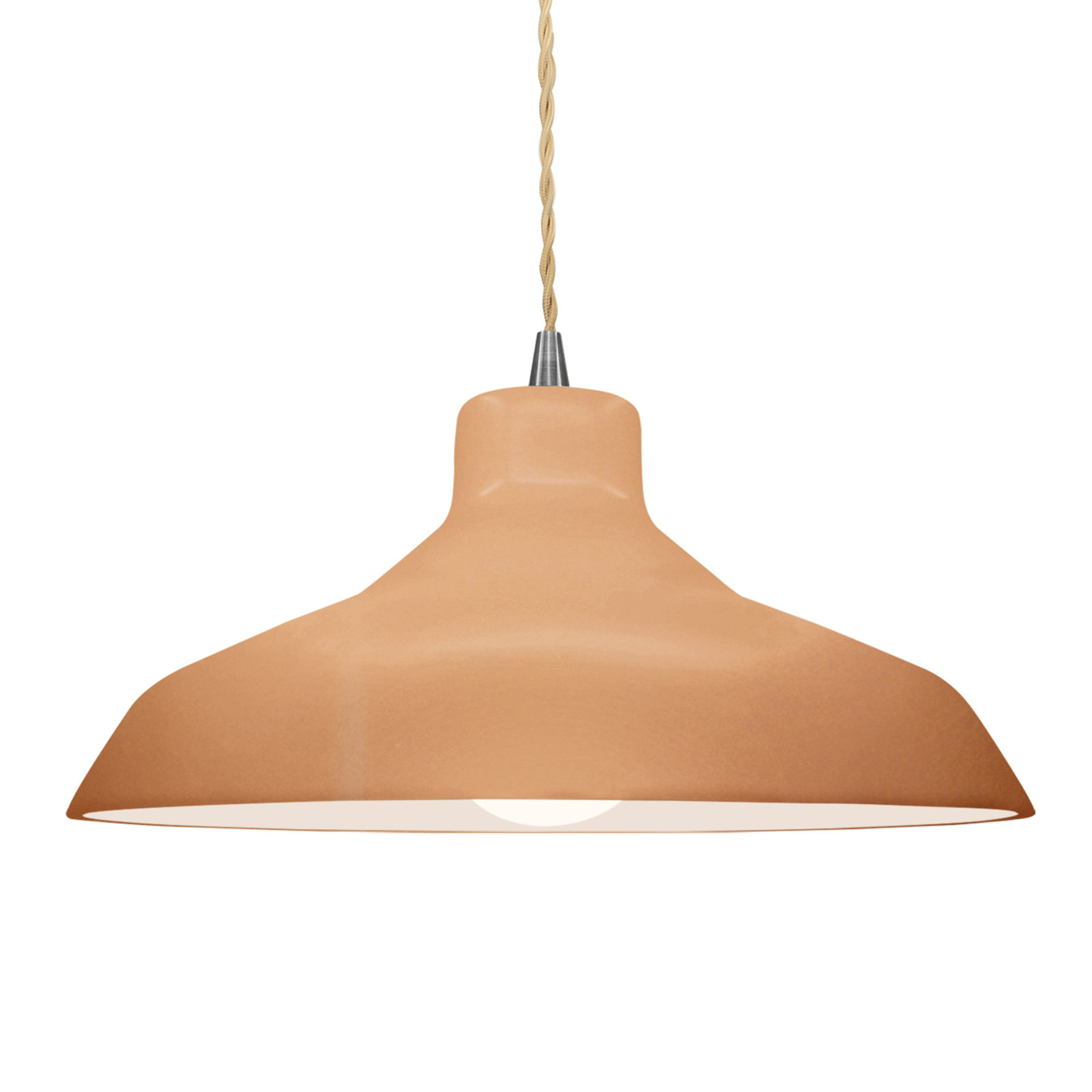 Fallon Ceramic Dimmable Pendant, 7.5" H x 15.5" W x 15.5" D, Adobe, Brushed Nickel