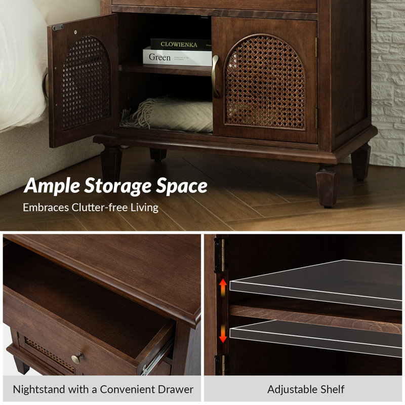 Dyals Traditional 27" Nightstand Set with Rattan Doors