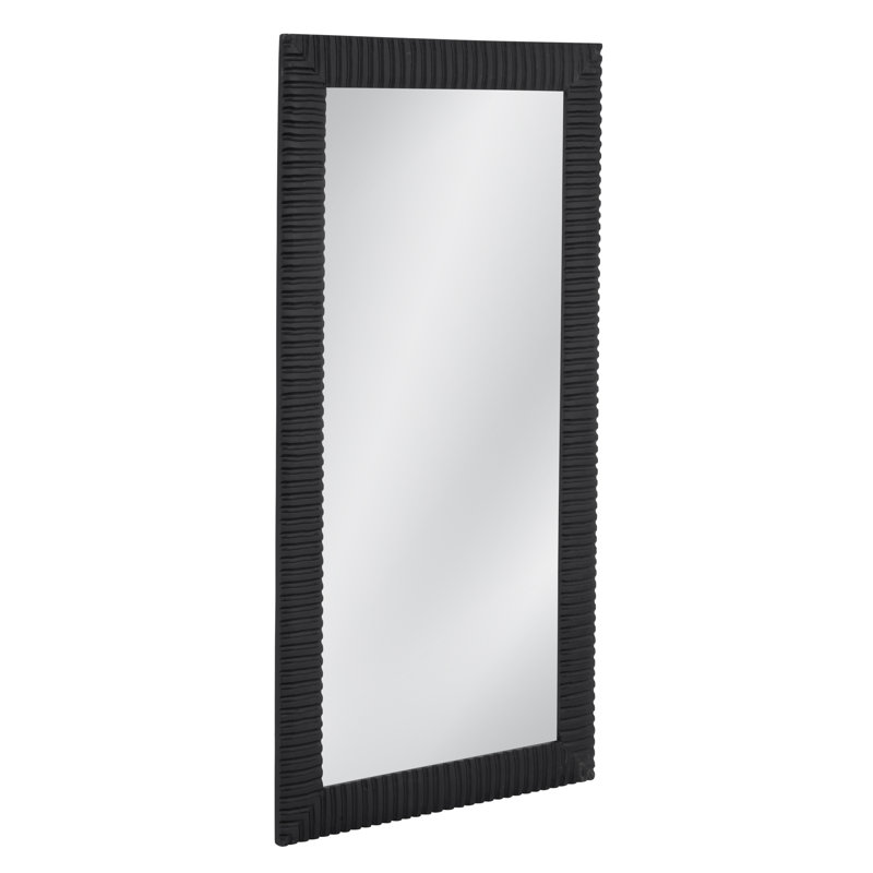 Miroir de plancher Lithea - Cadre rectangulaire noir mat avec détails sculptés