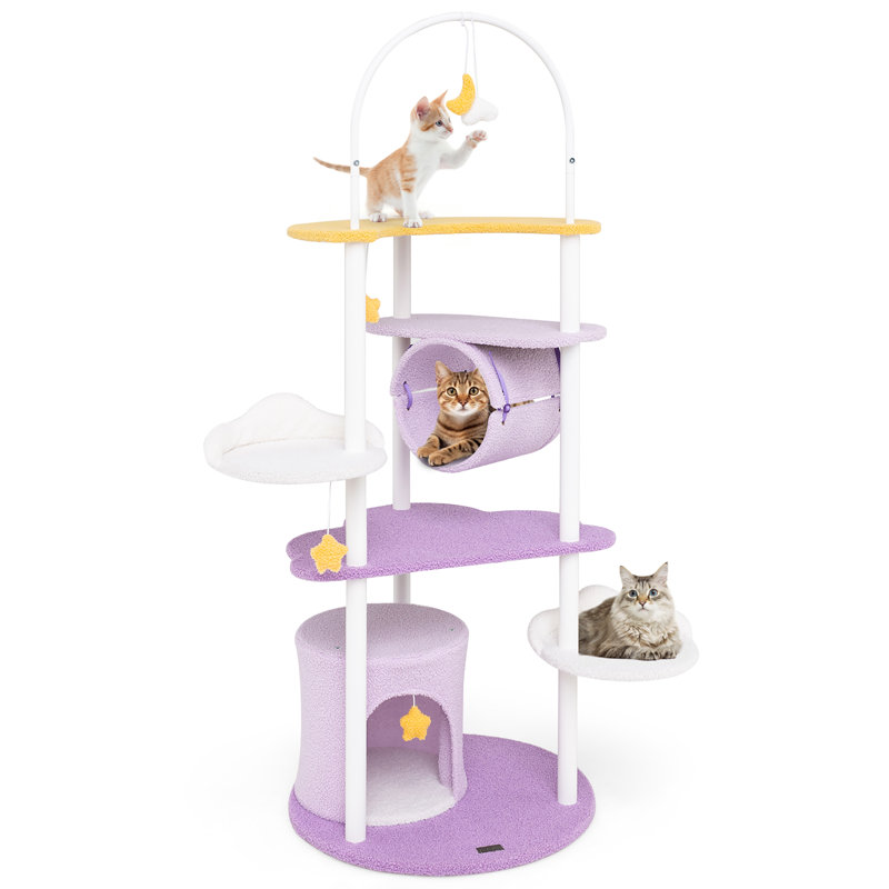  62'' Multi-level Cat Tree w/ Moon-Shaped Top Perch Cloud-Shaped Jumping Platform