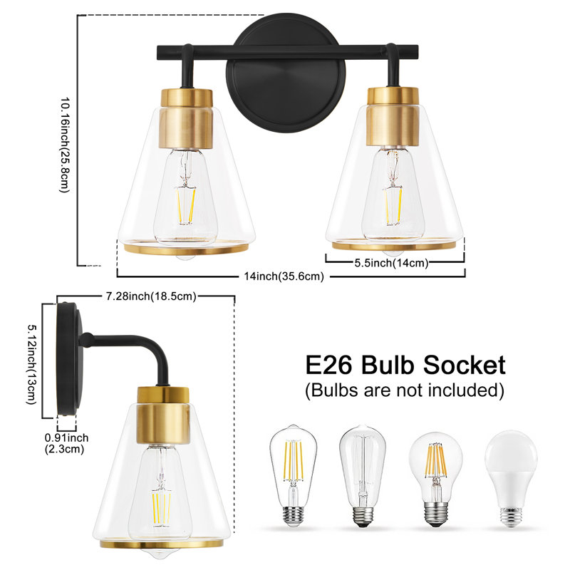 Modern Aniwa 3-Light Dimmable Bathroom Vanity Light, Gold Bathroom Mirror Light Fixture with Cone Clear Glass Shades for Makeup, Powder Room