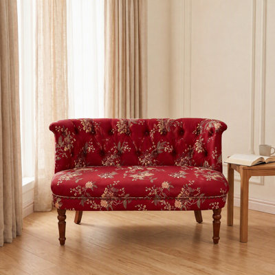 Fauteuil d'appoint rembourré de style européen avec dossier et pieds en bois massif, banc capitonné à motif floral