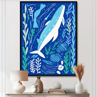 «Deep Ocean Whale Retro Illustration - Whale Animal», reproduction d'art mural