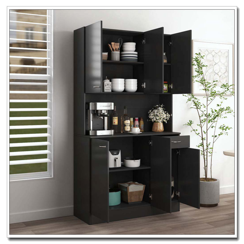 Armoire de cuisine à 6 portes avec armoire, Noir