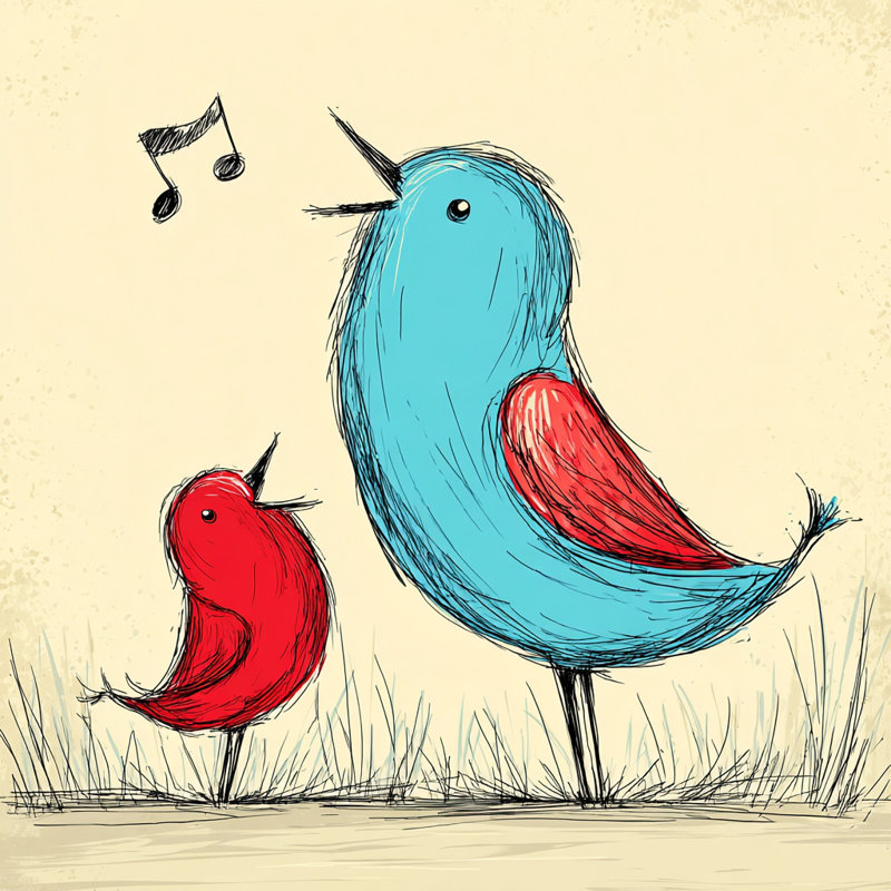Duo dans l'herbe - Art sur toile, oiseaux bleus et rouges