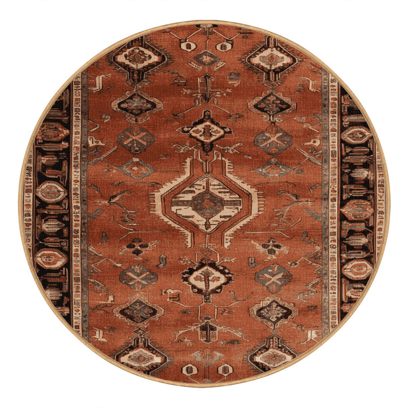 Machine Washable Persian Brown Area Rug, Round 3'