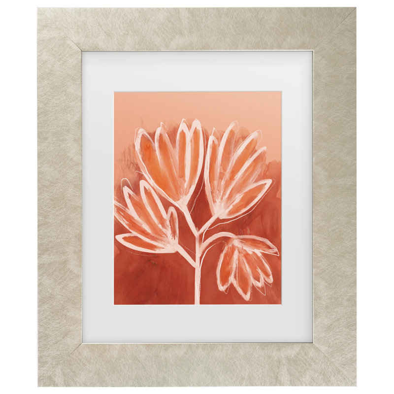 «Treechild Peachy Flowers Matted», art encadré, H 19,5 po x l 23,5 po, Cadre crème